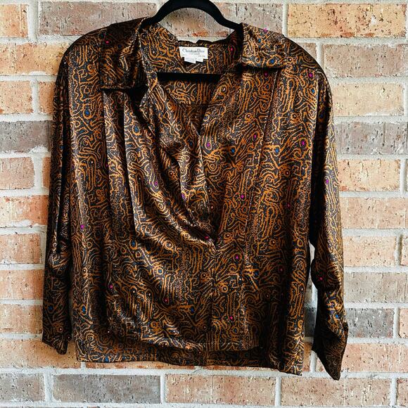 Vintage Christian Dior SilkBrownBlouse 10